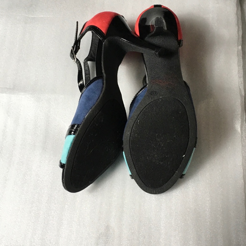 Multicolored Color Block Ankle Strap Heels - image 5